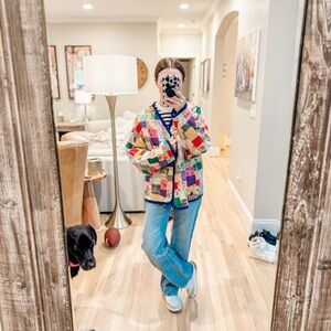 Vintage custom Multicolored patchwork quilt jacket with a boho vibe Womens large
